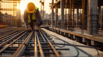 A construction worker wearing a yellow hard hat 