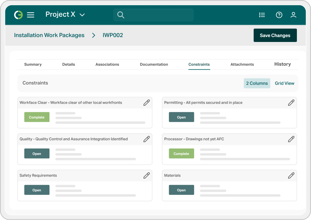 OnBuild Card view of constraint management