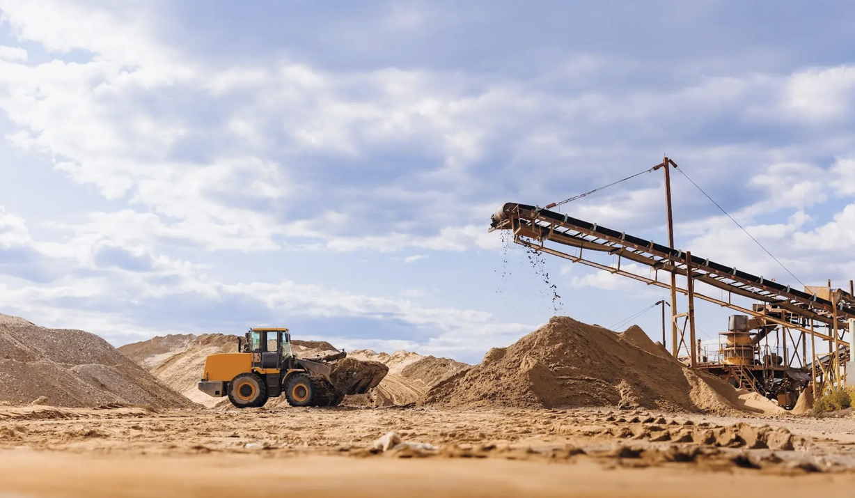 Industrial plant with belt conveyor in open pit mining. Construction site, Industry machine for stone crusher.